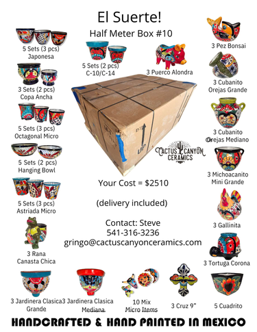 Half-Meter Box of Authentic Mexican Talavera Planters (El Suerte #10) – Assorted Decorative Garden Pots